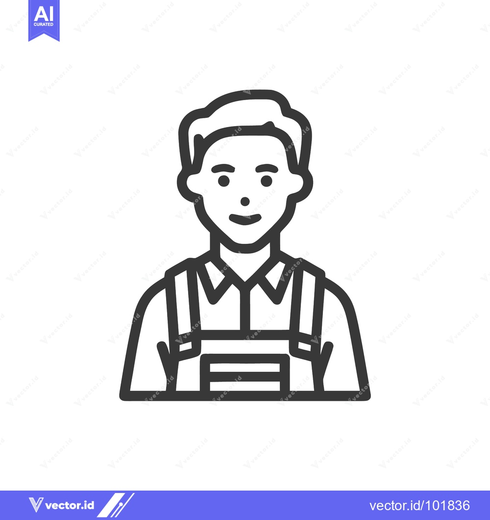 Premium Vector dari Approachable Tradesman in Overalls: Clean Line Art Portrait Icon