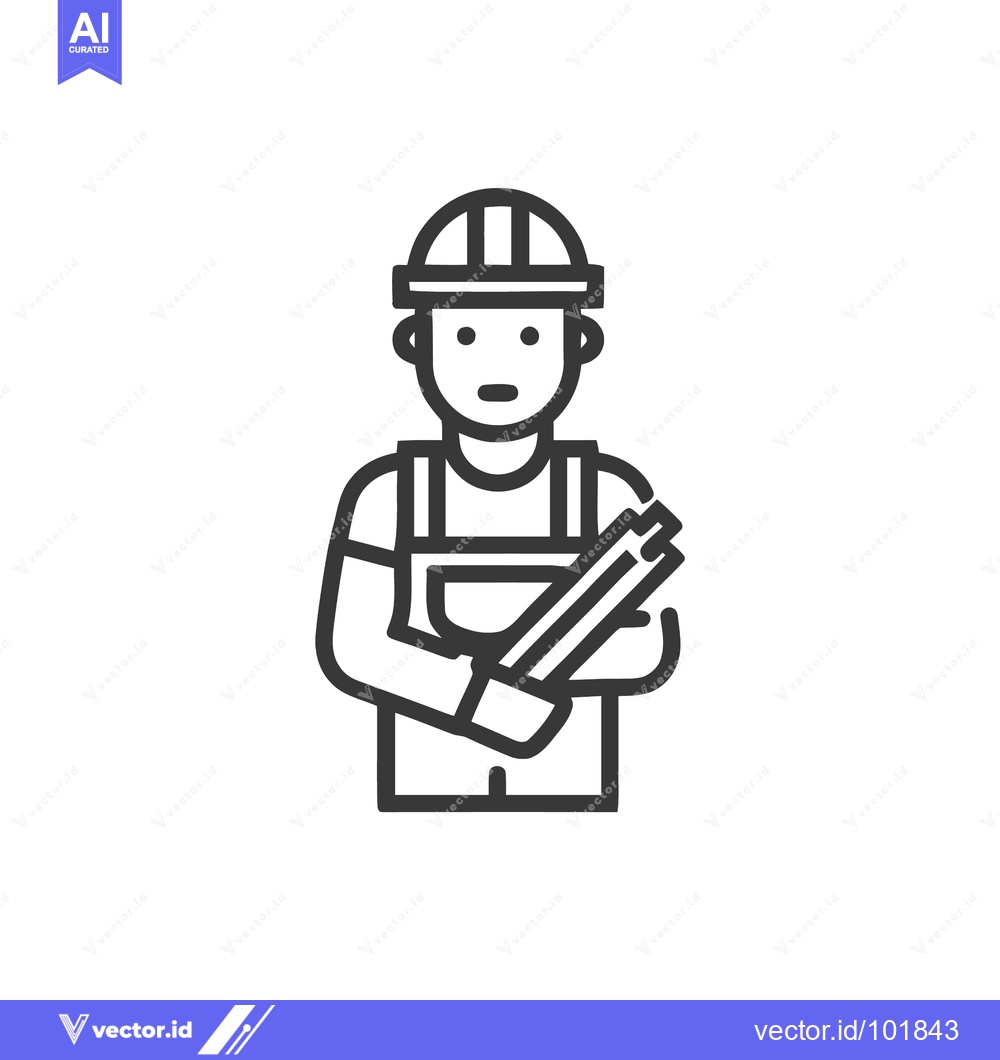 Premium Vector dari Monochrome Line Icon of a Construction Worker Holding Blueprints