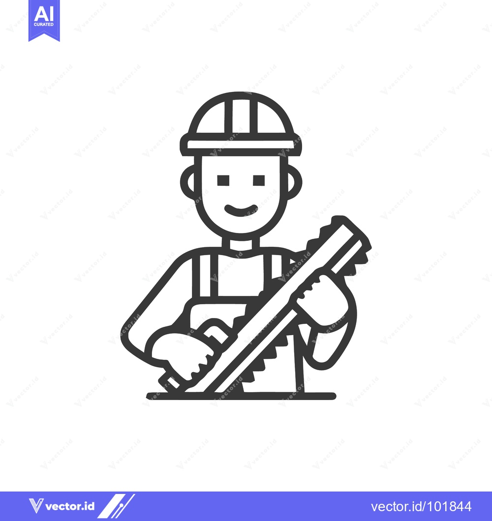 Premium Vector dari Friendly Builder with Notched Trowel, Clean Line Art Vector Icon