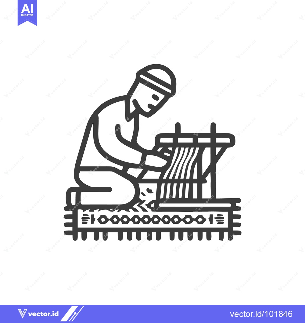 Premium Vector of Artisan Weaver at a Traditional Handloom, a Minimalist Line Art Icon
