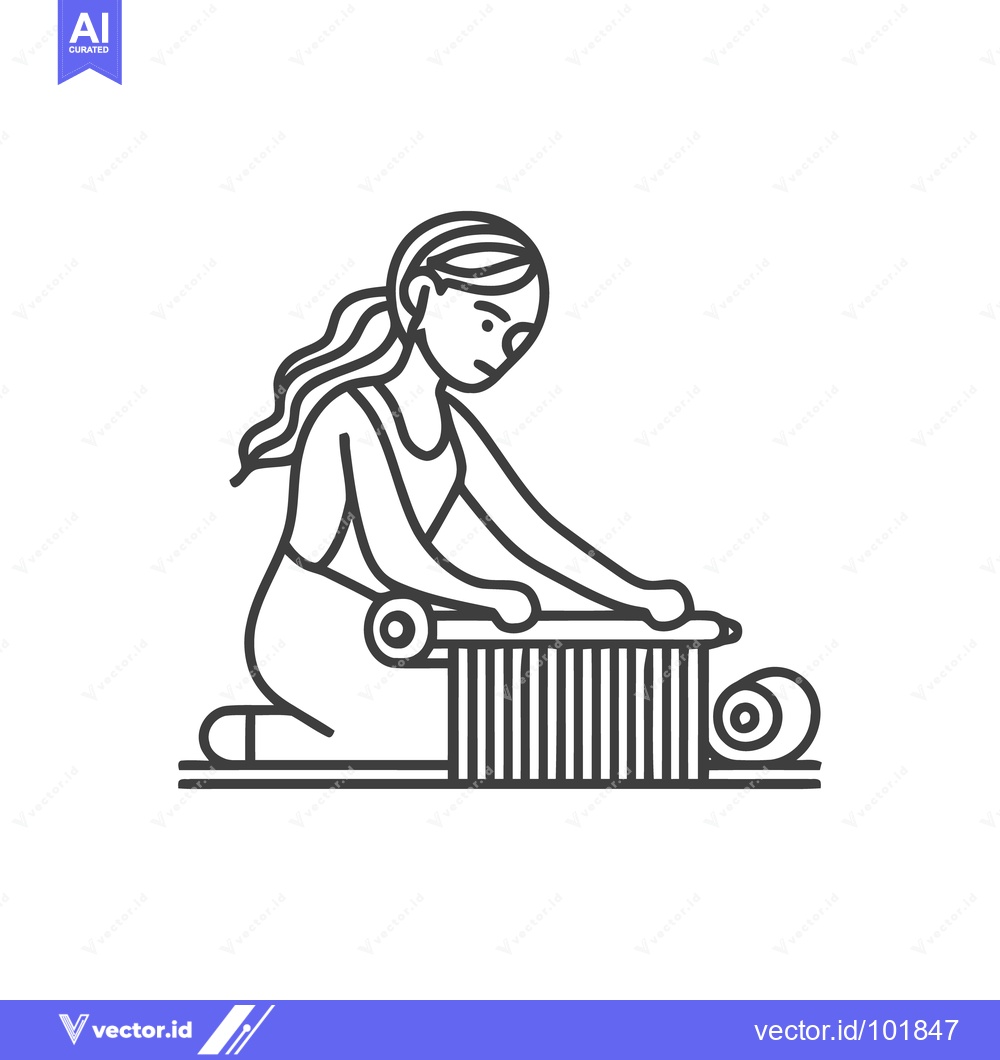 Premium Vector of Stylized Woman Kneeling at a Traditional Loom, Minimalist Line Art Ico