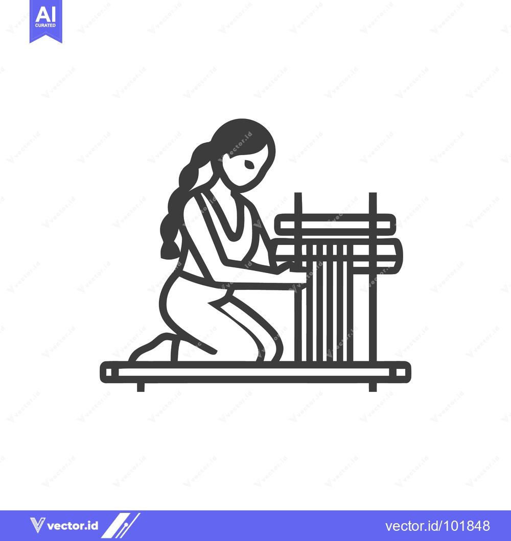 Premium Vector of Elegant Line Art Icon of a Woman with a Braid Weaving on a Traditional