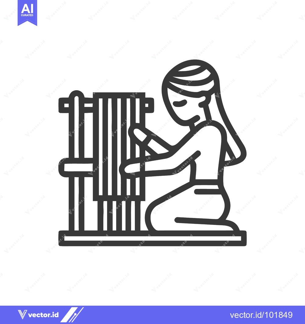 Premium Vector dari Traditional Hand Weaving: Minimalist Icon of a Kneeling Artisan
