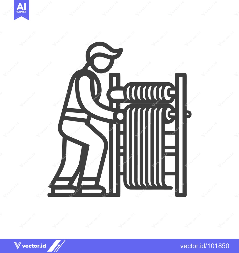 Premium Vector of Bold line art icon of an industrial worker operating a fabric rolling