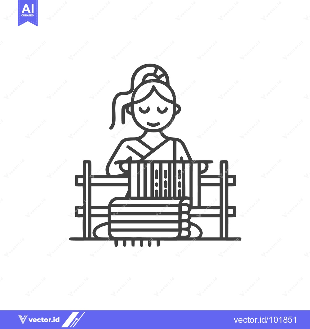 Premium Vector of Traditional Weaver Creating Textiles on a Handloom, Minimalist Line Ar