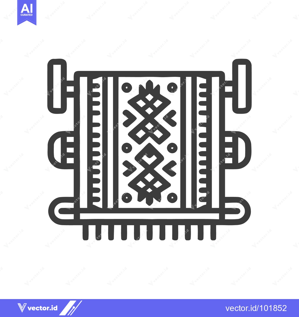 Premium Vector dari Minimalist Line Art Icon of Traditional Loom Weaving a Patterned Texti