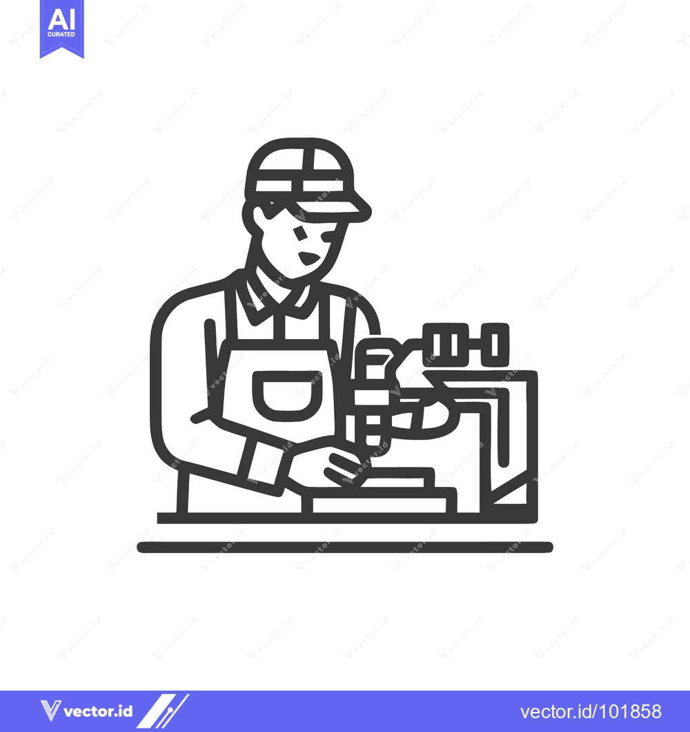 Premium Vector dari Skilled Machinist at Work: Bold Line Art Icon of Industrial Manufactur