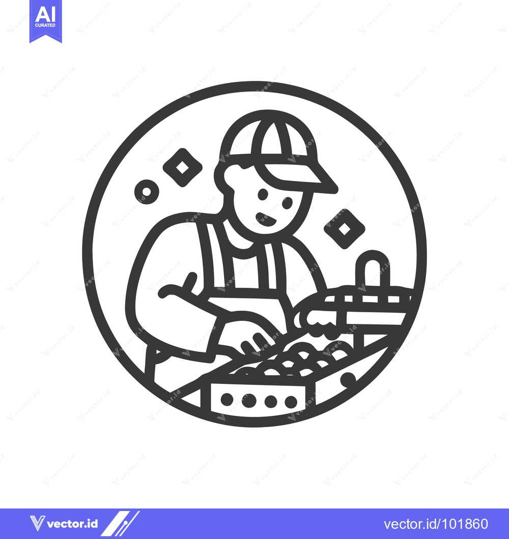 Premium Vector dari Joyful Production Line Worker Sorting Goods, Clean Vector Icon