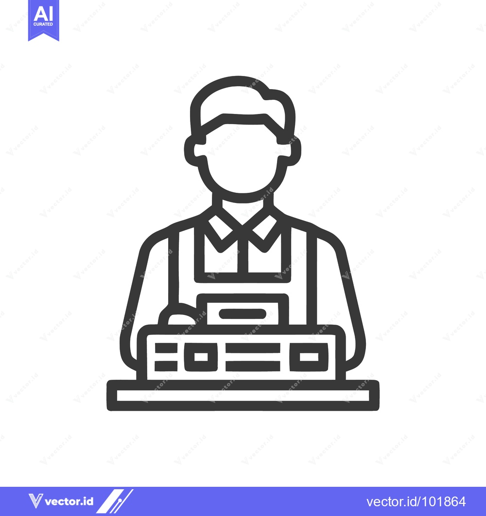 Premium Vector dari Modern Outline Icon of a Faceless Cashier at a Retail Checkout