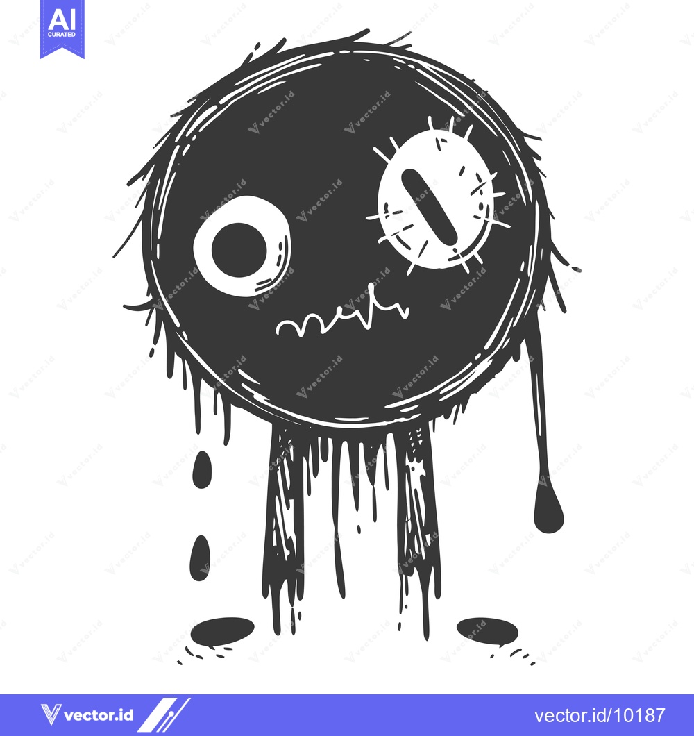 Premium Vector of A Black And White Hand-Drawn Illustration Of A Dripping Monster With A
