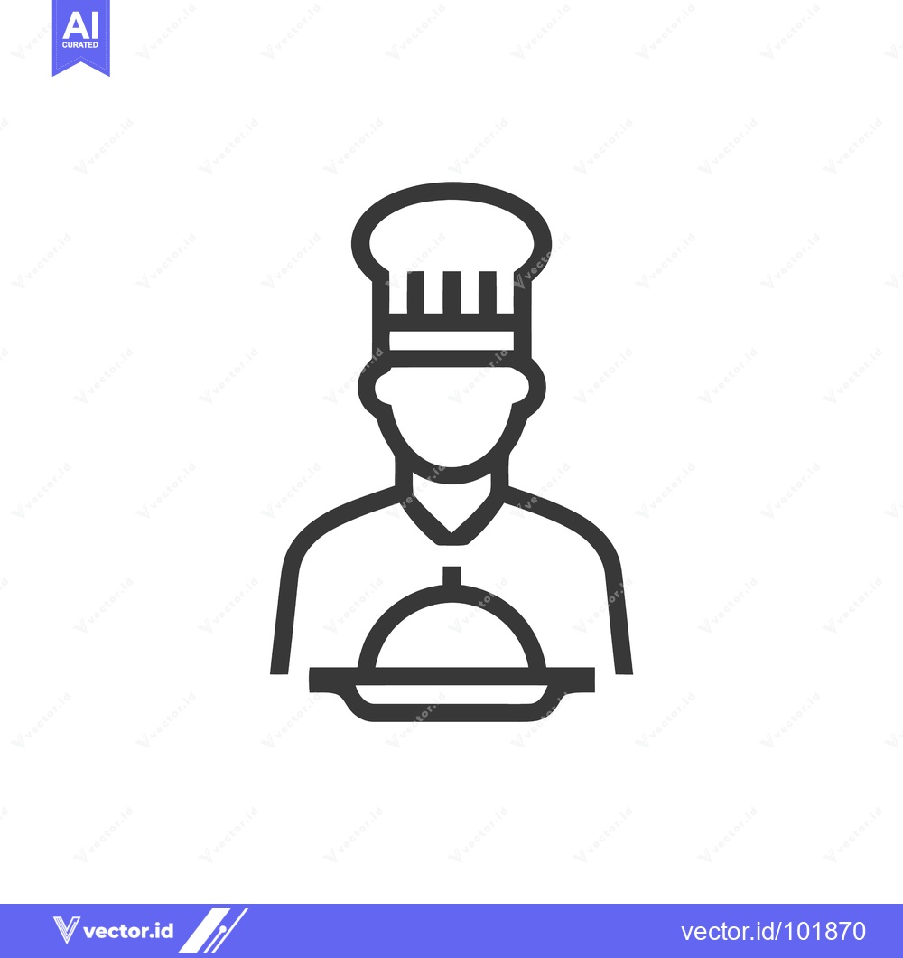 Premium Vector of Sleek Line Art Icon of a Chef in a Toque Holding a Serving Cloche