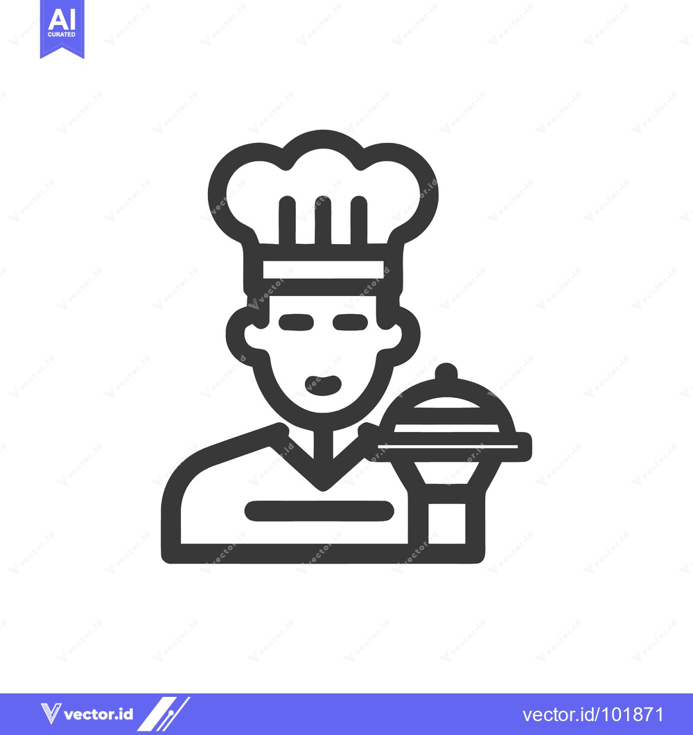Premium Vector dari Modern Chef Icon with Toque and Covered Serving Platter, Professional