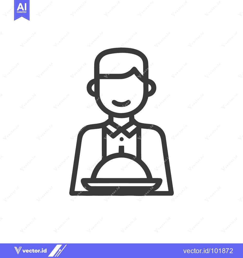 Premium Vector dari Friendly Waiter with Cloche, a Minimalist Hospitality Icon