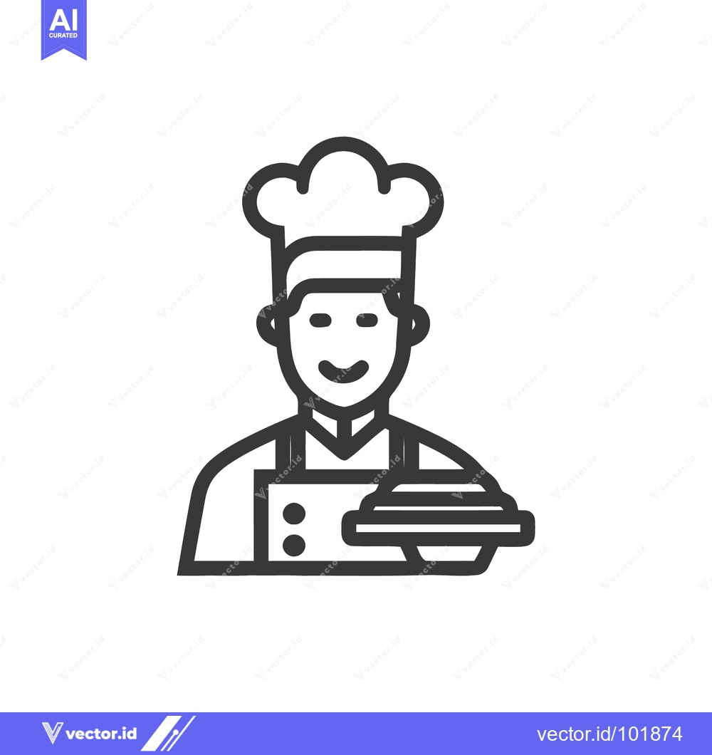 Premium Vector dari Clean Line Art Icon of a Smiling Chef Presenting a Covered Dish