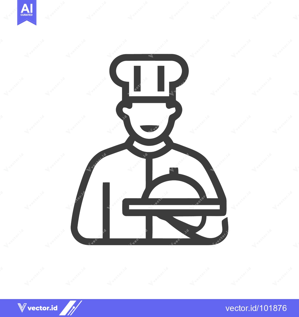 Premium Vector dari Smiling Chef with Toque Hat Serving a Meal Under a Cloche, Minimalist