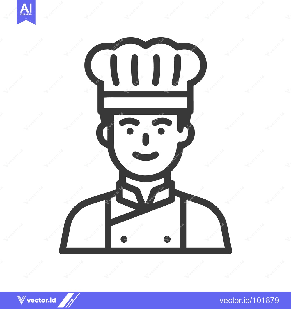 Premium Vector of Smiling Chef Bust Icon in Clean Outline Style with Toque Hat and Unifo