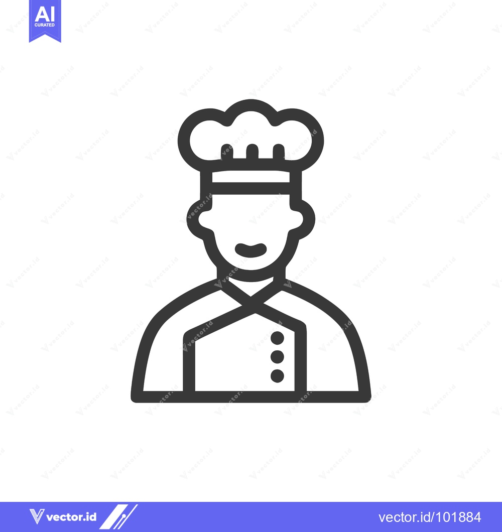 Premium Vector of Minimalist Chef Portrait Icon with Toque and Uniform Line Art