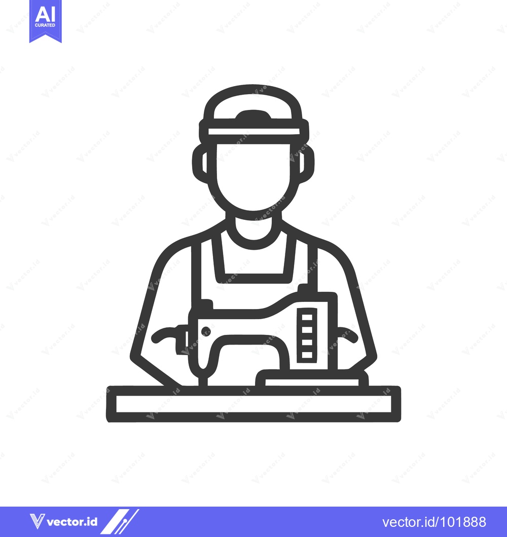 Premium Vector dari Faceless Artisan with Cap and Apron at a Sewing Machine Icon