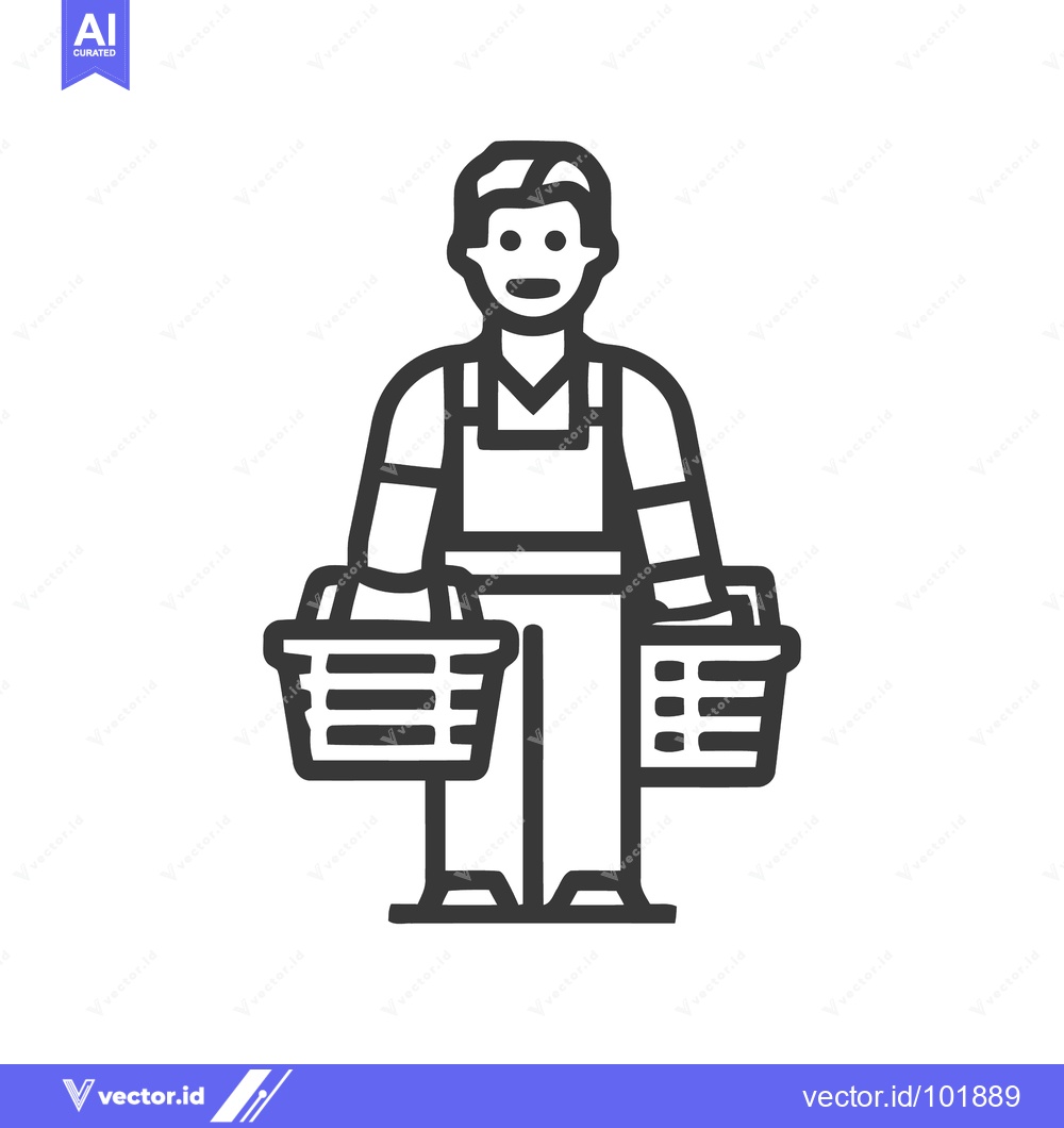 Premium Vector dari Friendly Shopper with Two Baskets, Symmetrical Line Art Icon