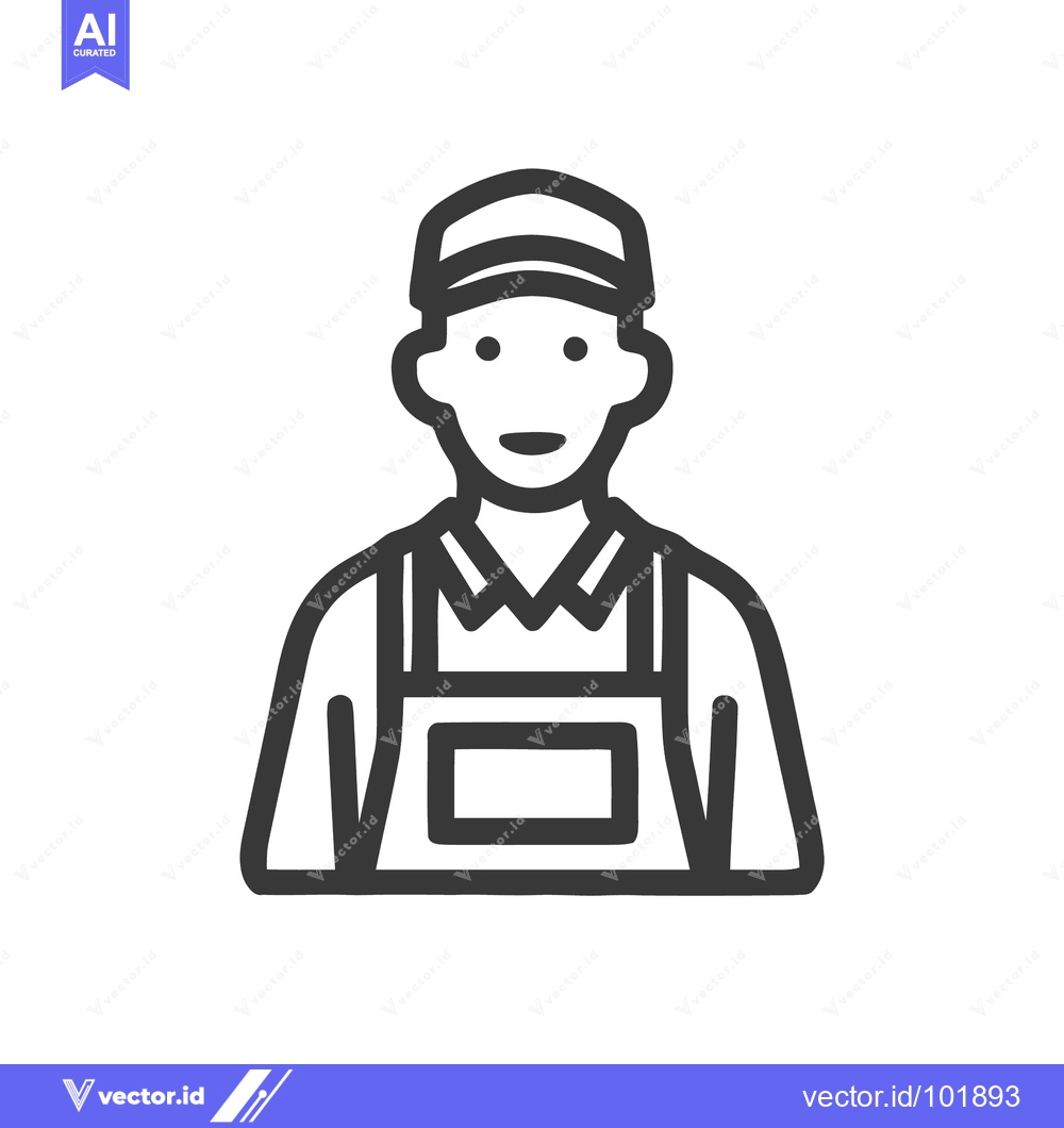 Premium Vector dari Friendly Worker in Cap and Overalls, Minimalist Outline Icon for Servi