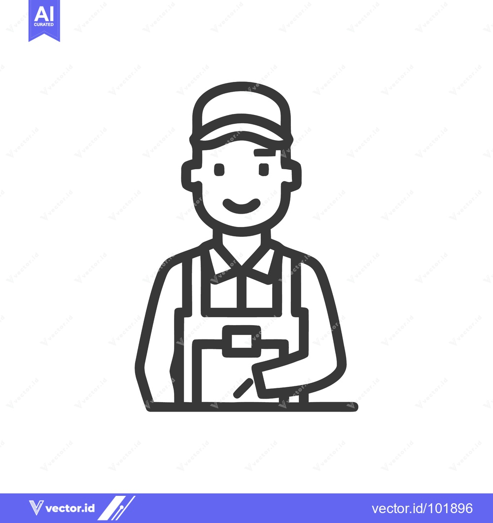 Premium Vector dari Friendly Service Worker with Clipboard, Minimalist Outline Icon