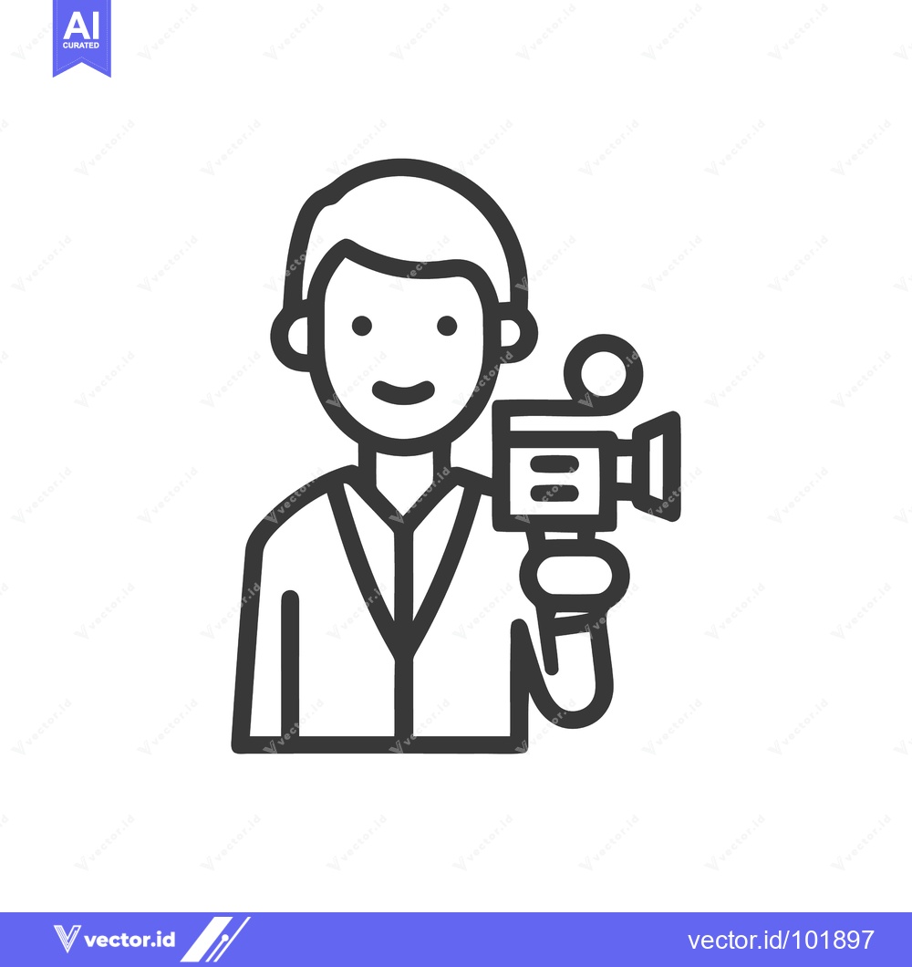 Premium Vector of Smiling Videographer with Camera, Professional Outline Icon for Media