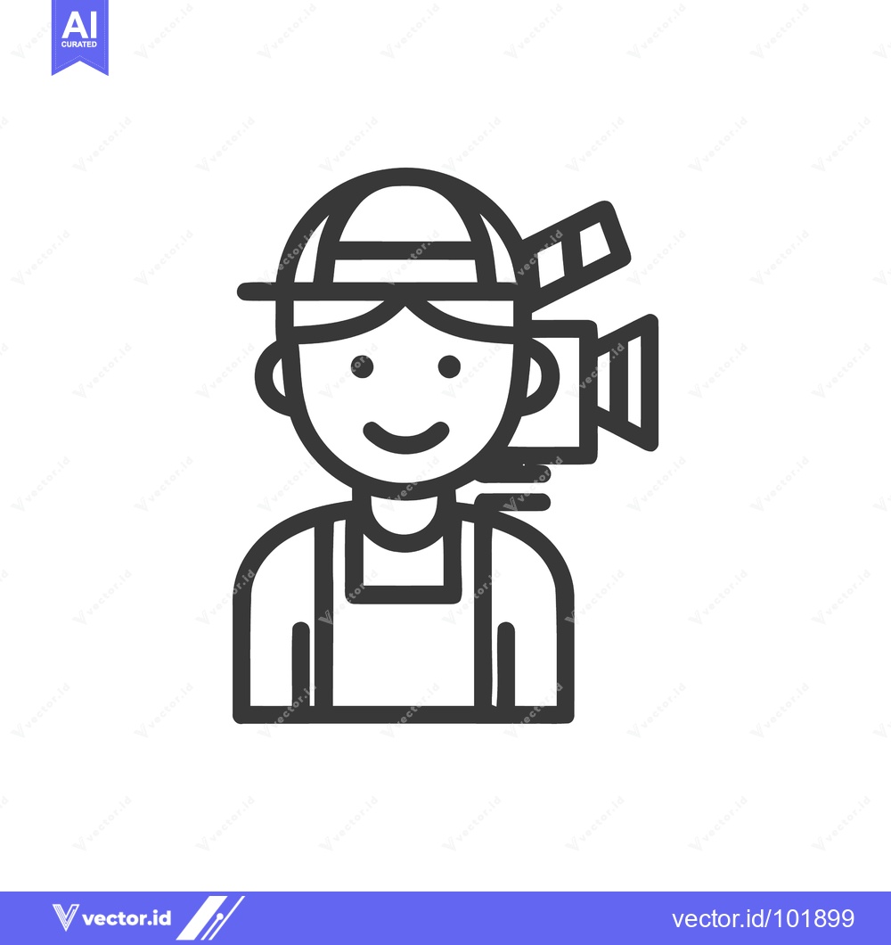 Premium Vector dari Friendly Videographer with Shoulder Camera, Minimalist Line Art Icon