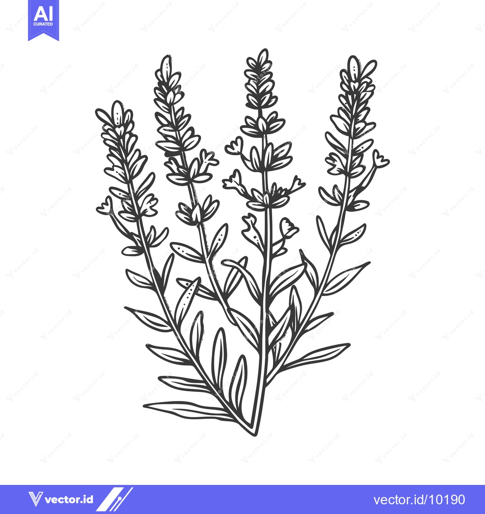 Premium Vector dari A Black and White Hand-Drawn Illustration of Lavender Flowers