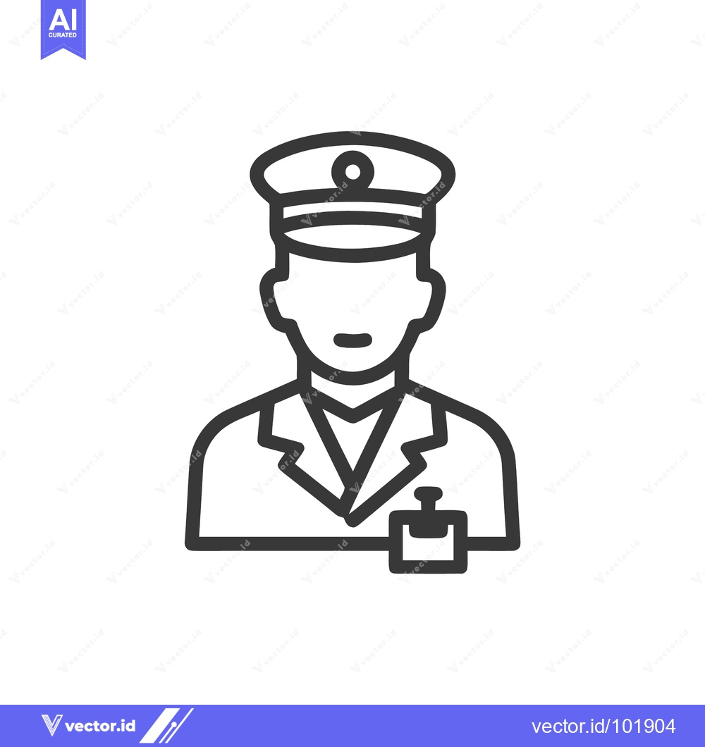Premium Vector of Minimalist Line Art Icon of a Uniformed Officer with Cap and Badge