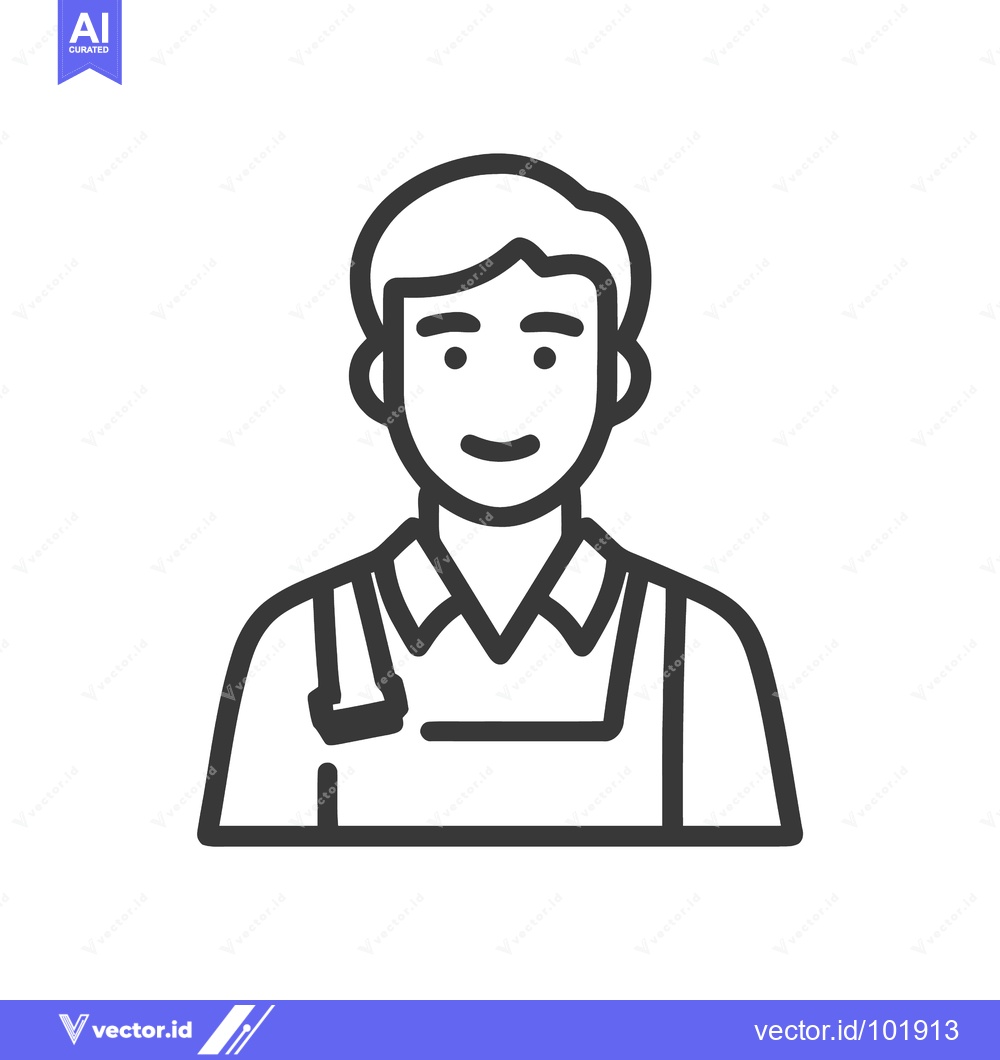 Premium Vector dari Friendly Male Avatar Icon with Apron in Clean Line Art Style, Ideal fo