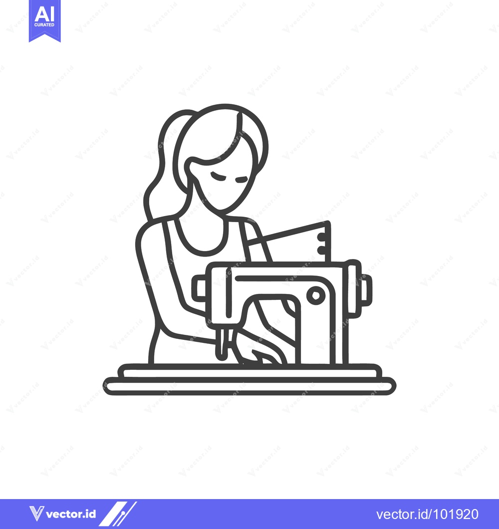 Premium Vector dari Minimalist Line Art Icon: Woman Engaged in Sewing with Machine, Repres