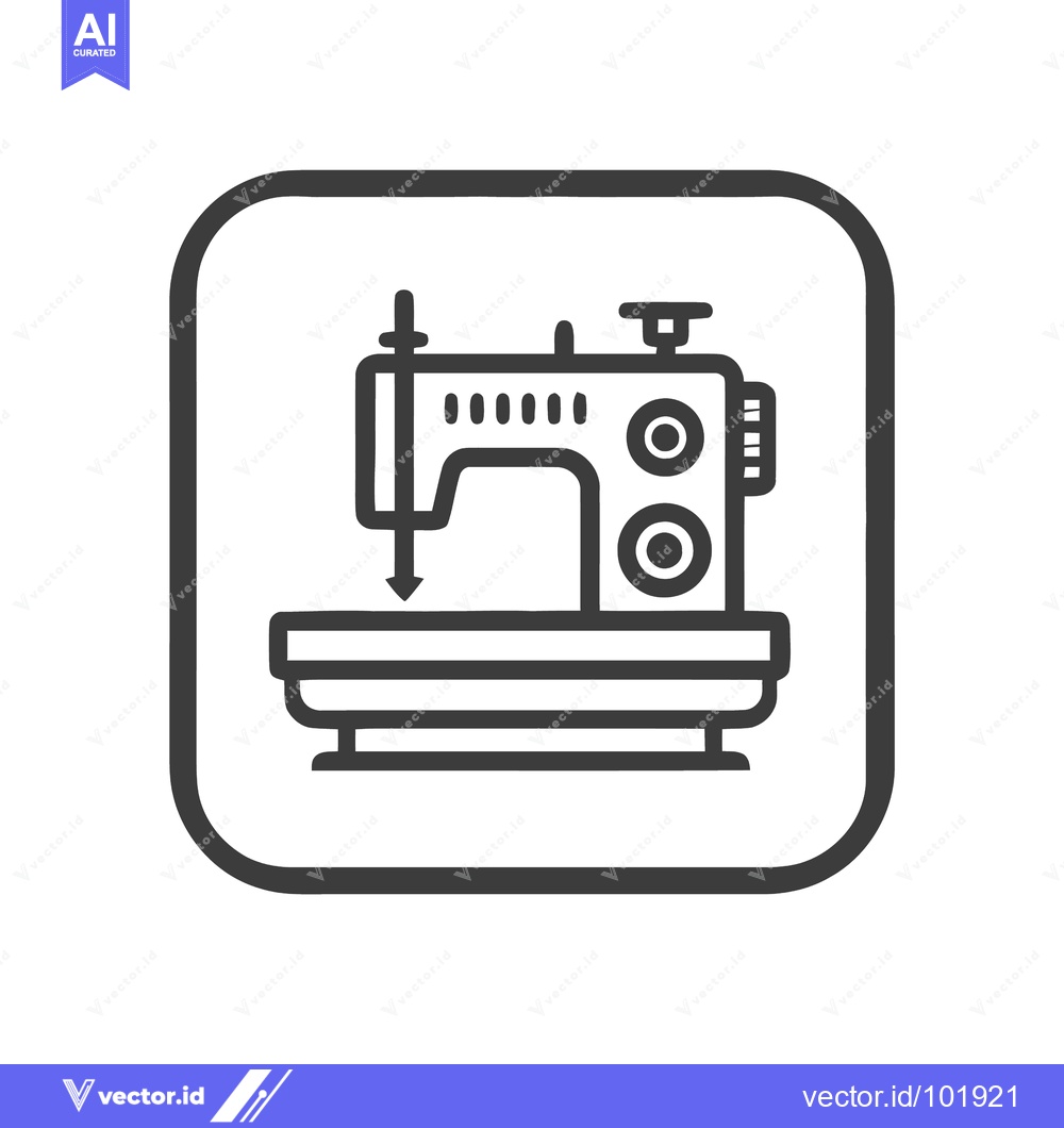 Premium Vector dari Minimalist Sewing Machine Line Art Icon in Rounded Square Frame