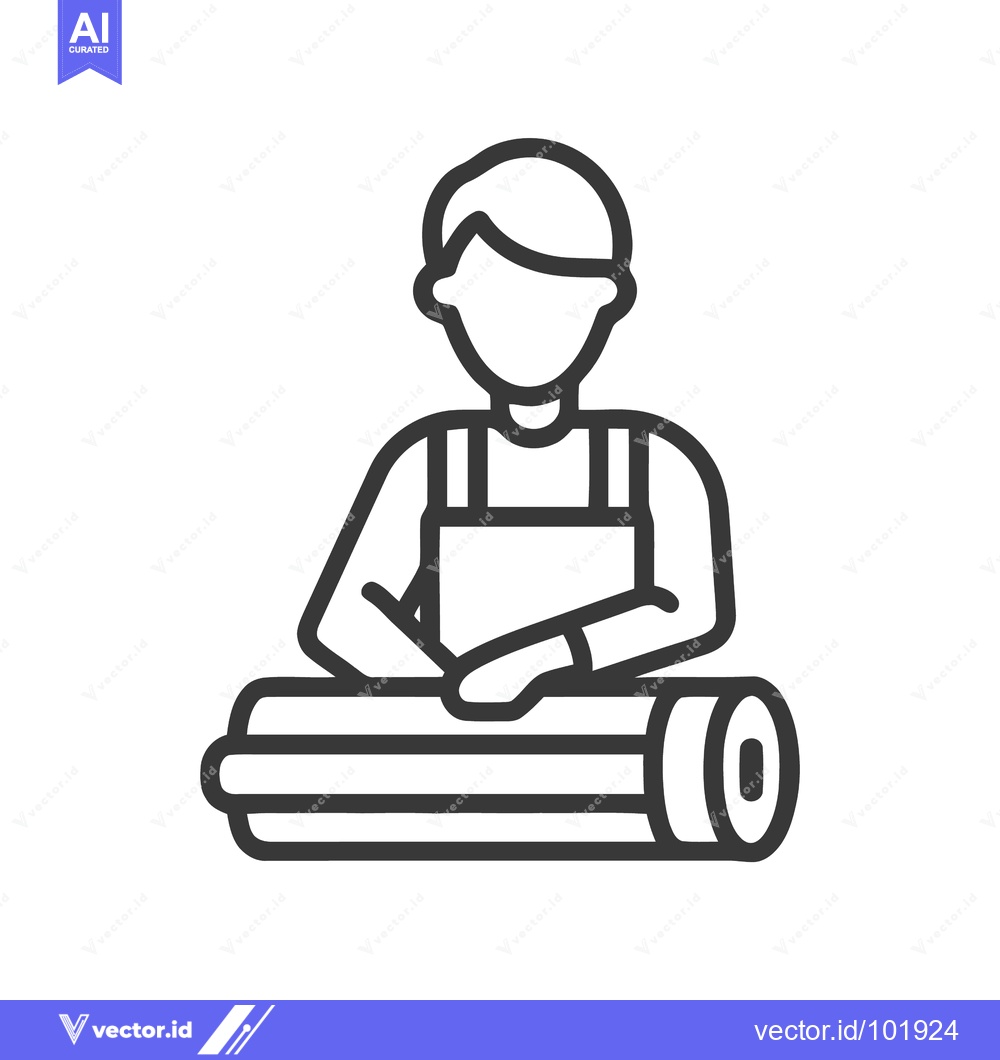 Premium Vector dari Line Art Icon: Person with Rolled Carpet or Fabric, Home Renovation Wo