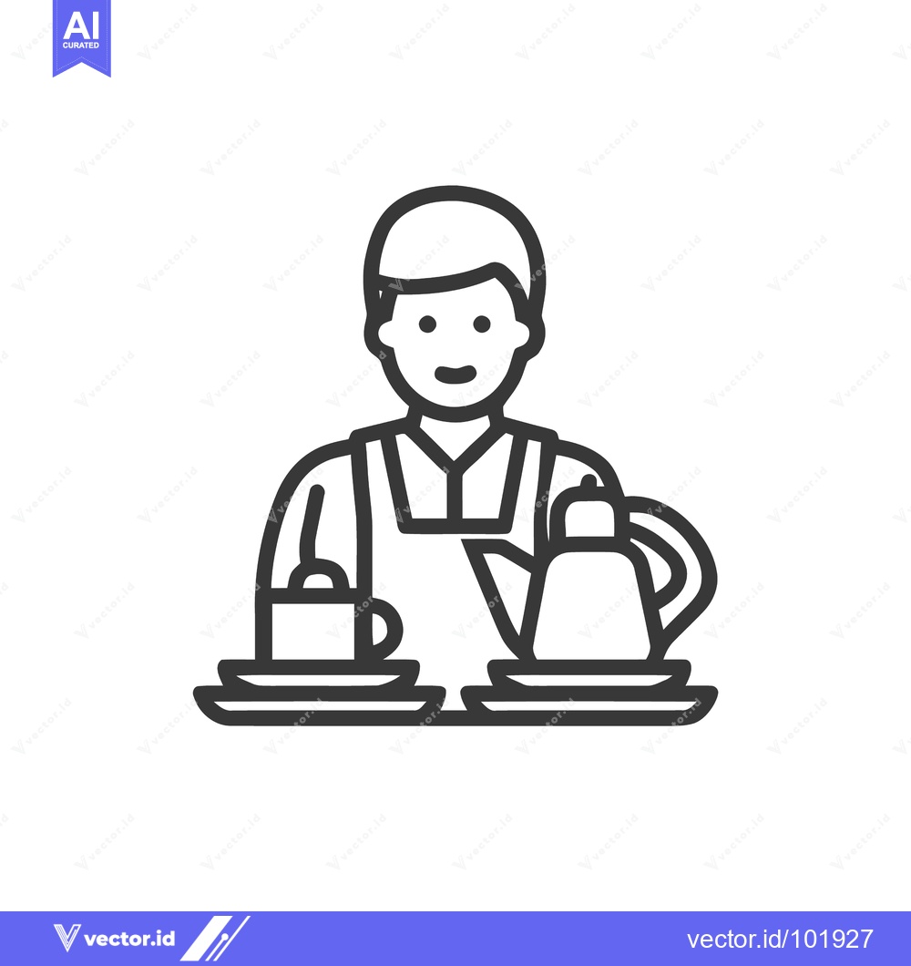 Premium Vector of Smiling Barista Serving Coffee Tea Icon - Modern Line Art for Cafe Ser