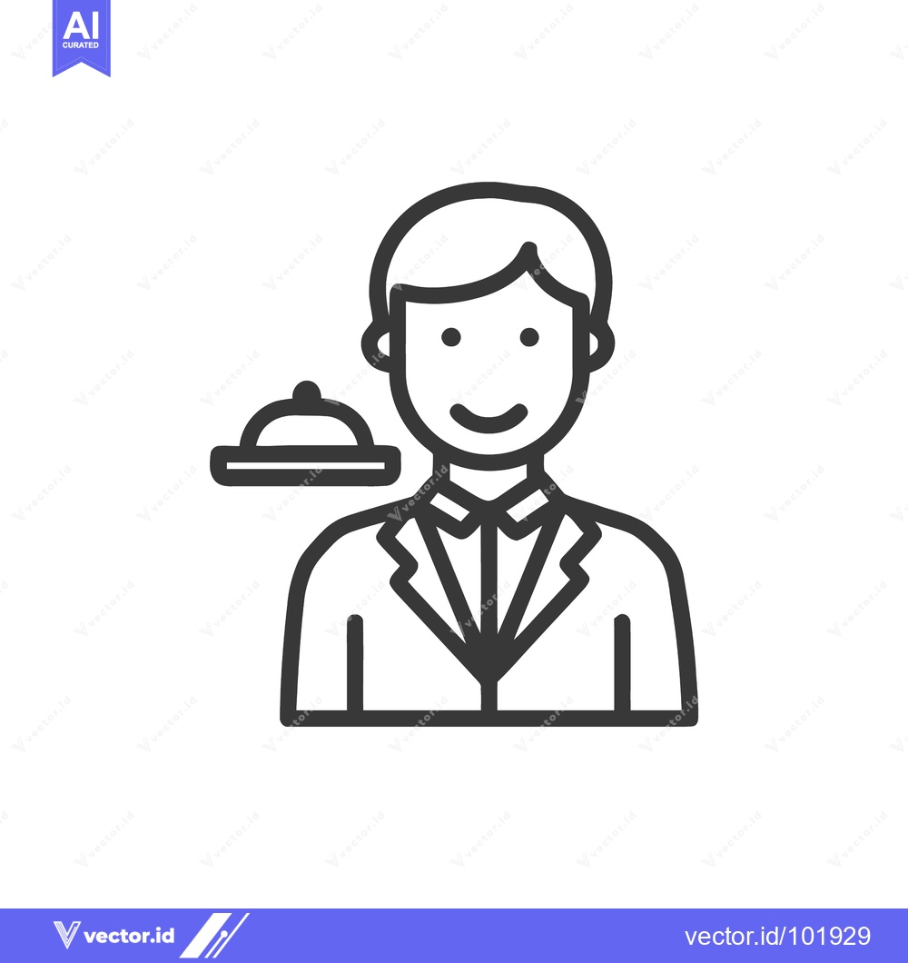 Premium Vector dari Professional Male Waiter or Hotel Staff Icon with Food Cloche, Hospita