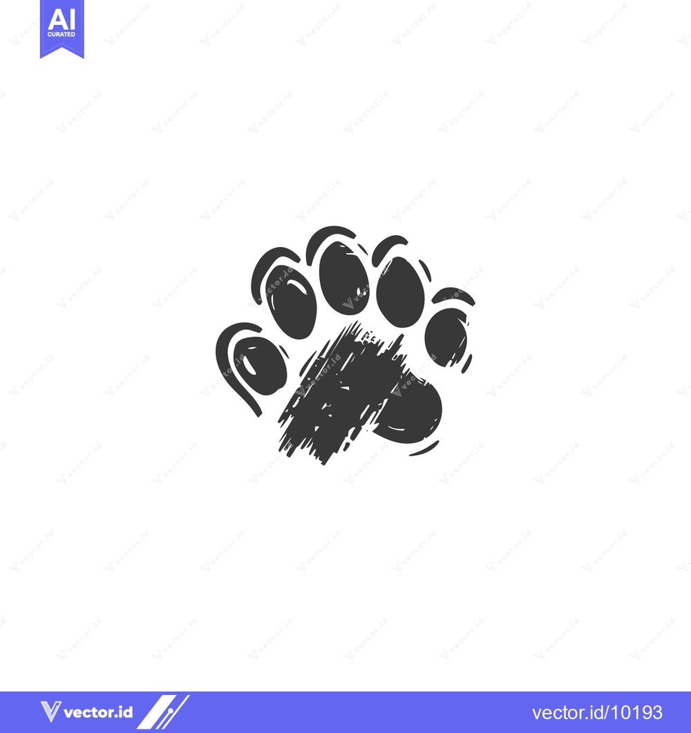 Premium Vector dari A Black and White Hand-Drawn Paw Print