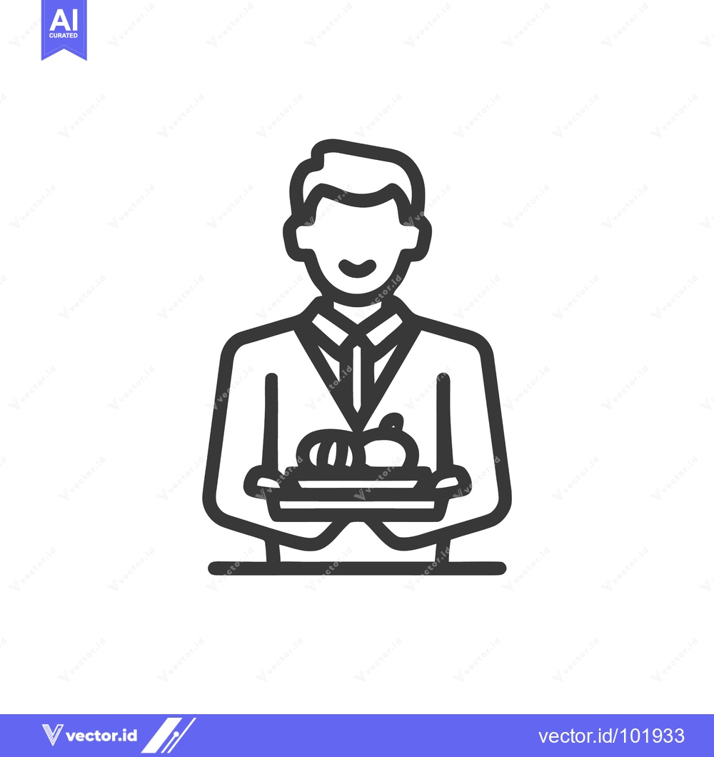 Premium Vector dari Smiling Service Professional Icon Holding Tray with Food in Clean Outl