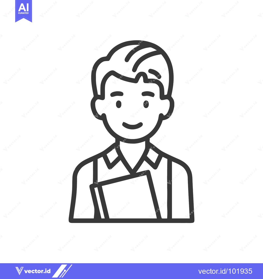 Premium Vector of Smiling Male Student Line Art Icon with Book, Modern Minimalist Educat