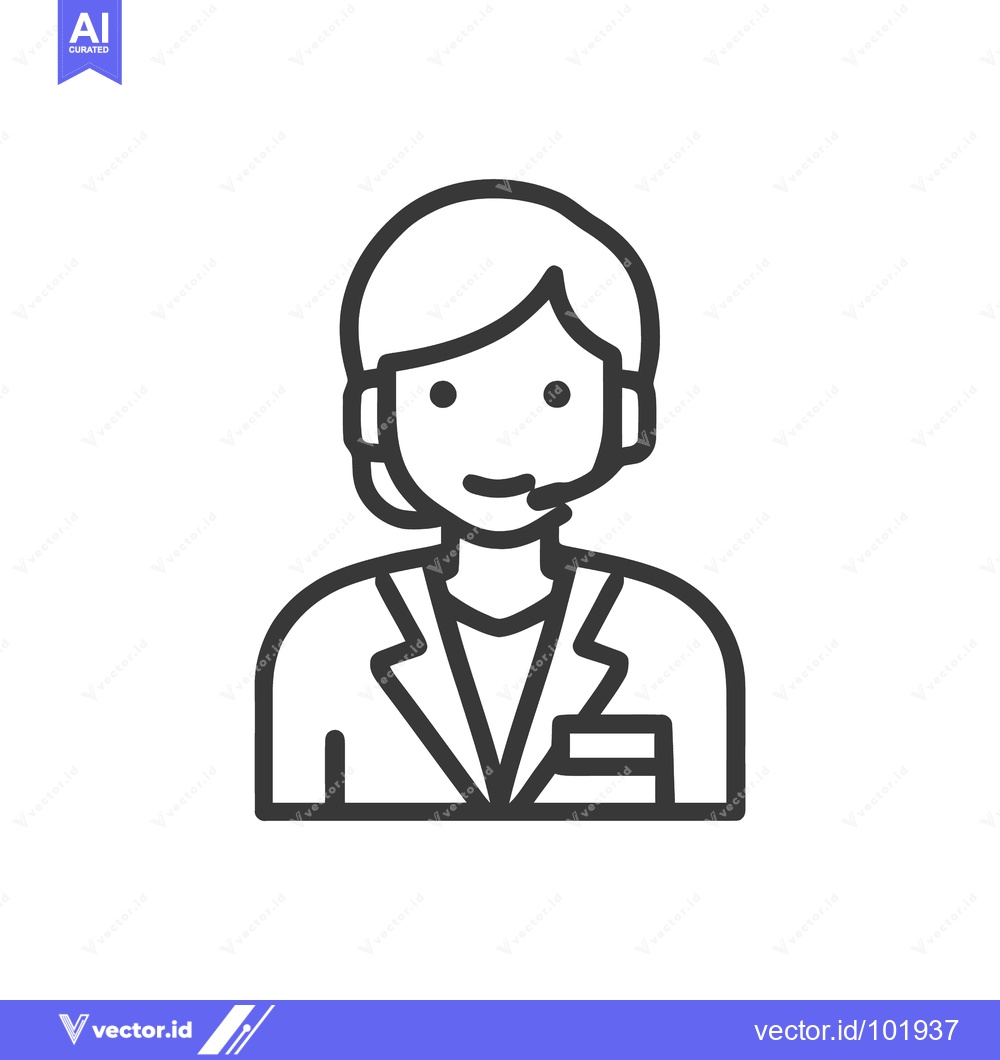 Premium Vector dari Smiling Customer Service Agent Icon with Headset, Minimalist Line Art