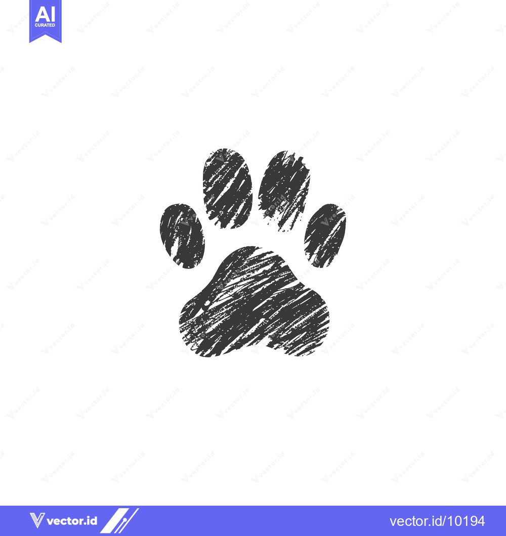 Premium Vector dari A Black and White Hand-Drawn Paw Print