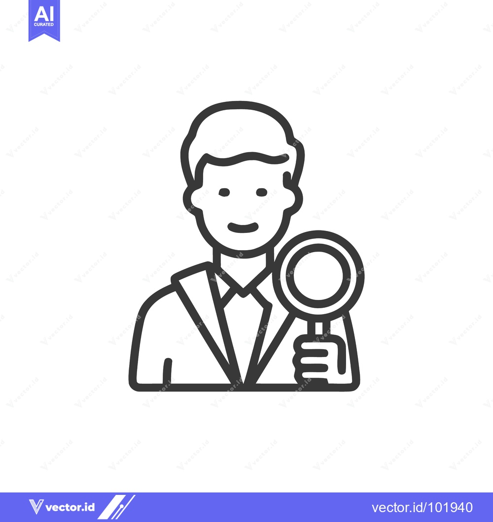 Premium Vector of Sleek Line Icon of an Investigator with Magnifying Glass for Research