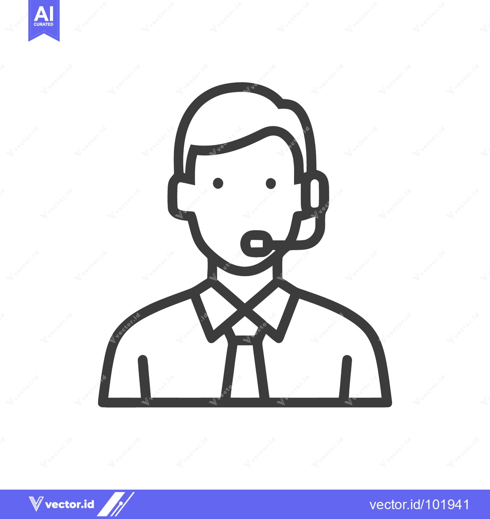 Premium Vector dari Modern Outline Icon of a Call Center Agent with Headset and Tie
