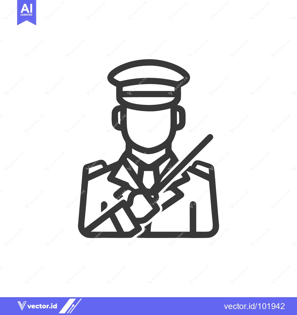 Premium Vector dari Clean Vector Outline Icon of Uniformed Conductor or Officer Holding Ba