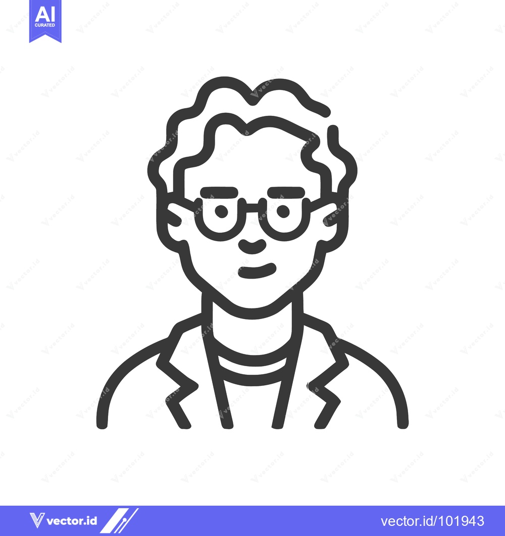 Premium Vector dari Minimalist Line Art Icon of a Wavy-Haired Person with Round Glasses, I
