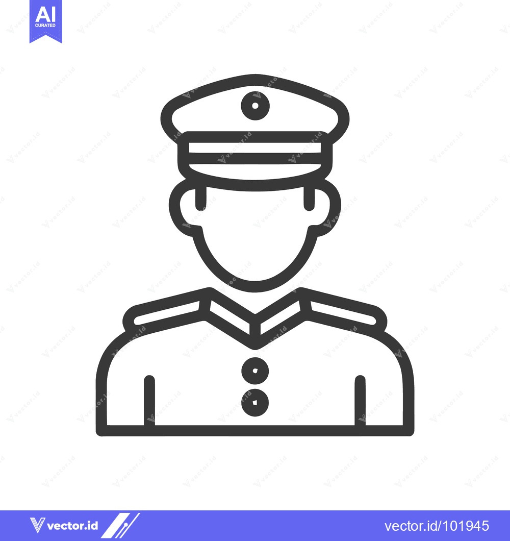 Premium Vector dari Minimalist Line Icon of Uniformed Officer Avatar with Cap and Epaulets