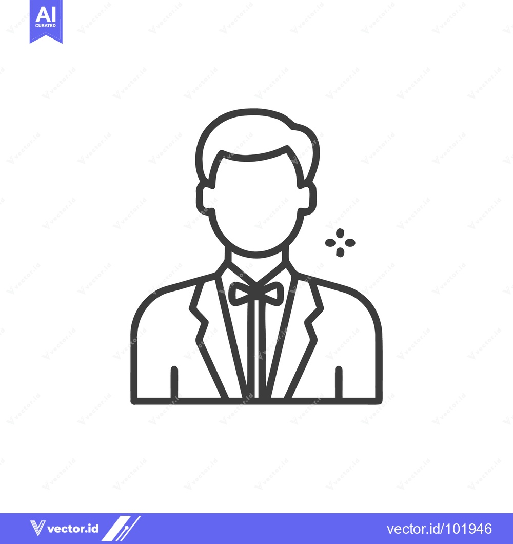 Premium Vector of Sleek Line Icon: Professional Man in Suit with Bow Tie and Sparkle