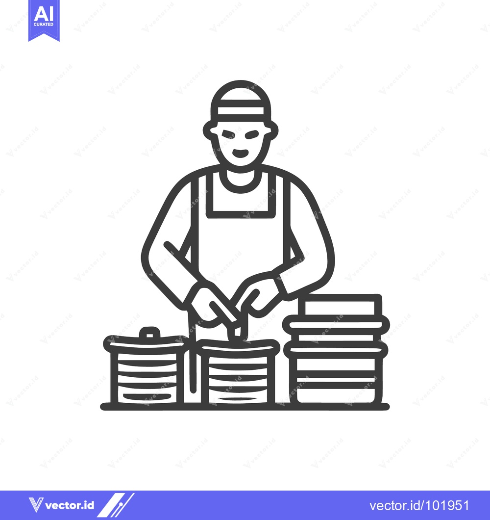 Premium Vector of Dedicated Artisan at a Production Line, Minimalist Line Art Vector Ico
