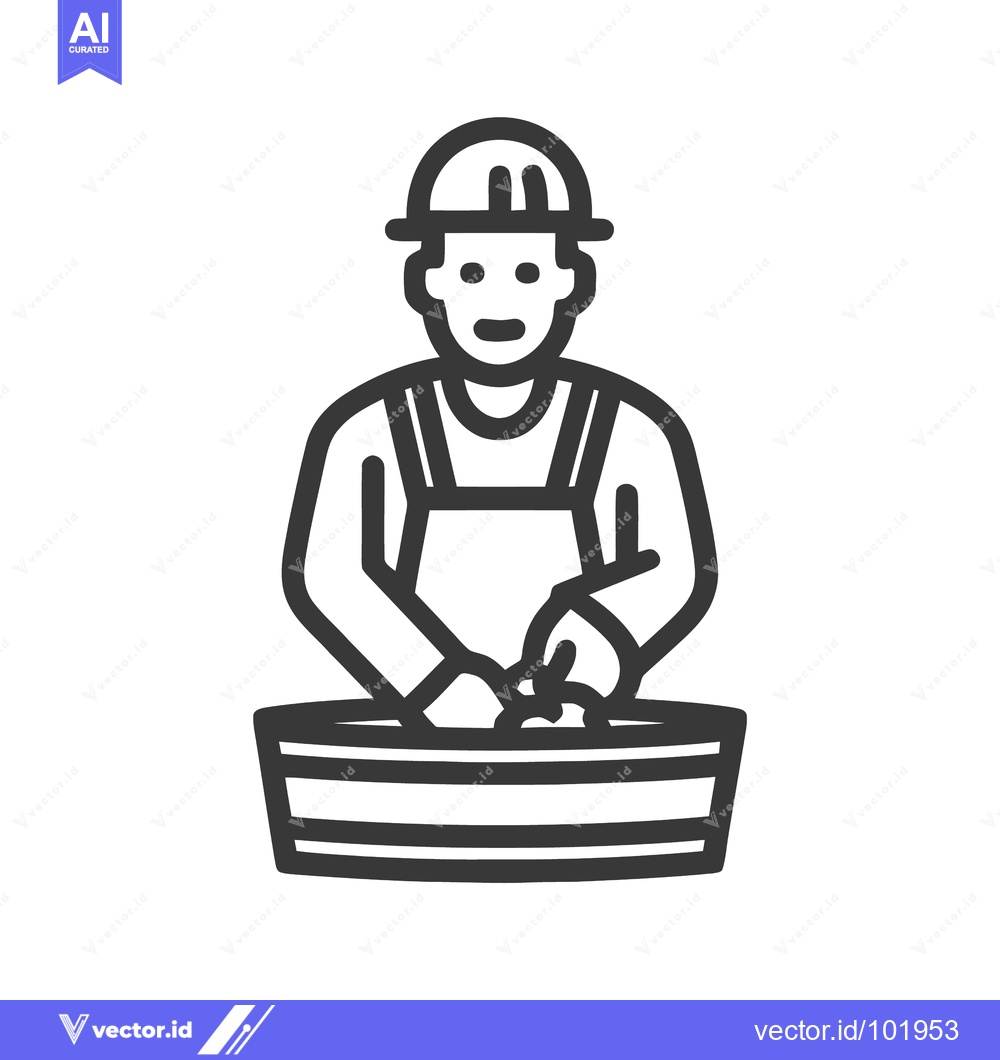 Premium Vector dari Bold Outline Icon of a Construction Worker Mixing Cement in a Basin