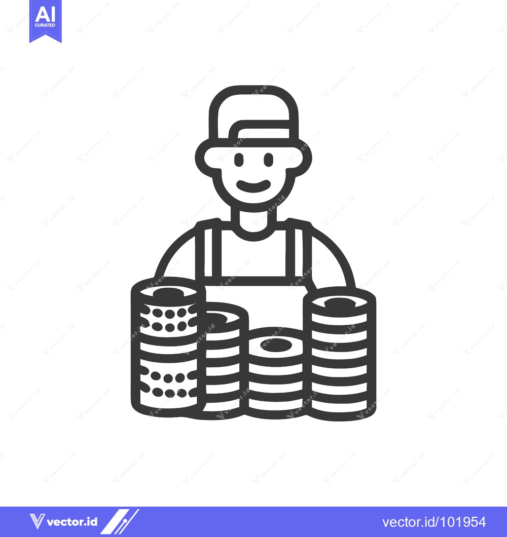 Premium Vector of Simple Line Icon of a Smiling Gambler with Stacks of Casino Chips