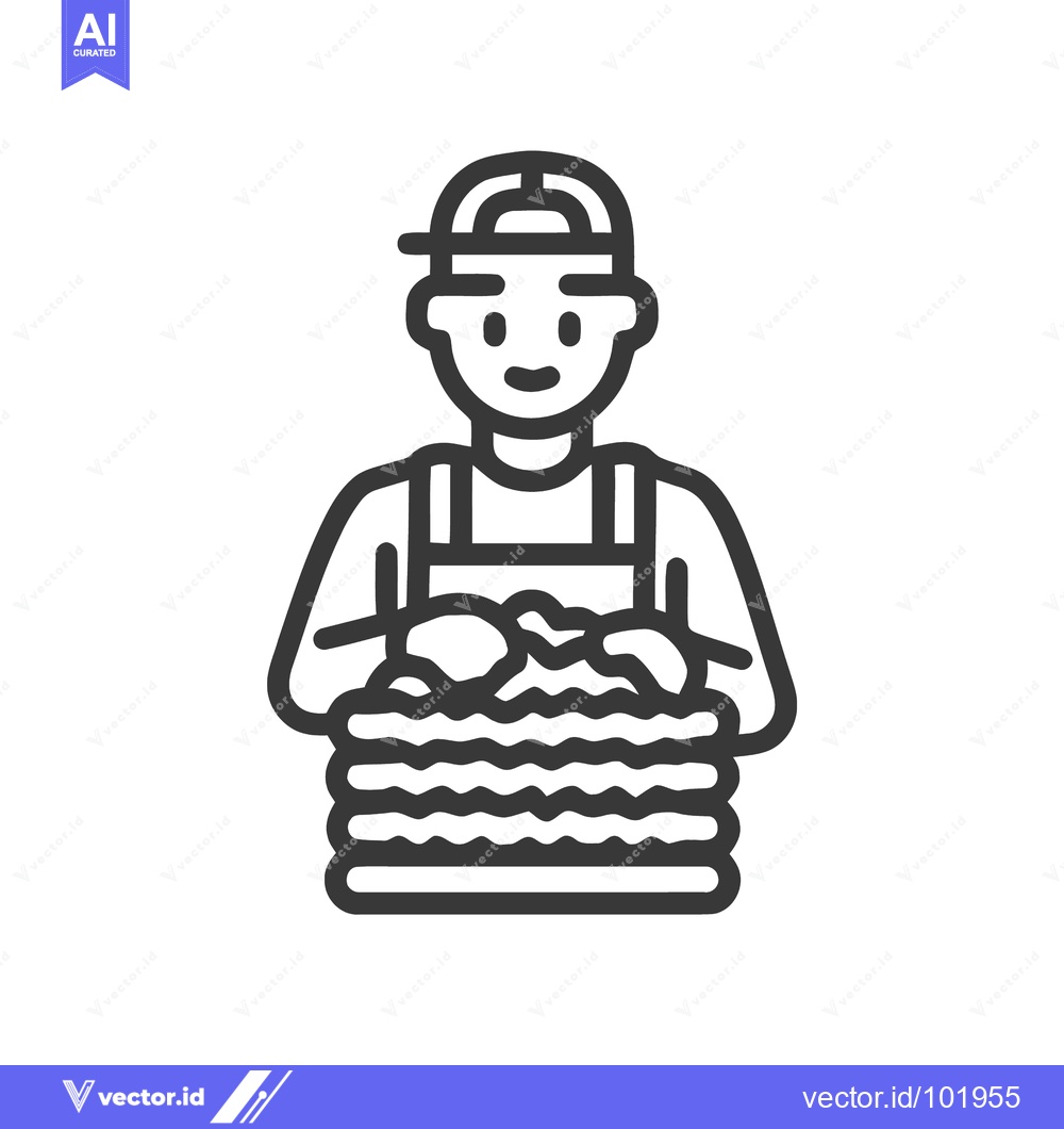 Premium Vector dari Smiling Worker with Backwards Cap Folding a Stack of Laundry Line Art